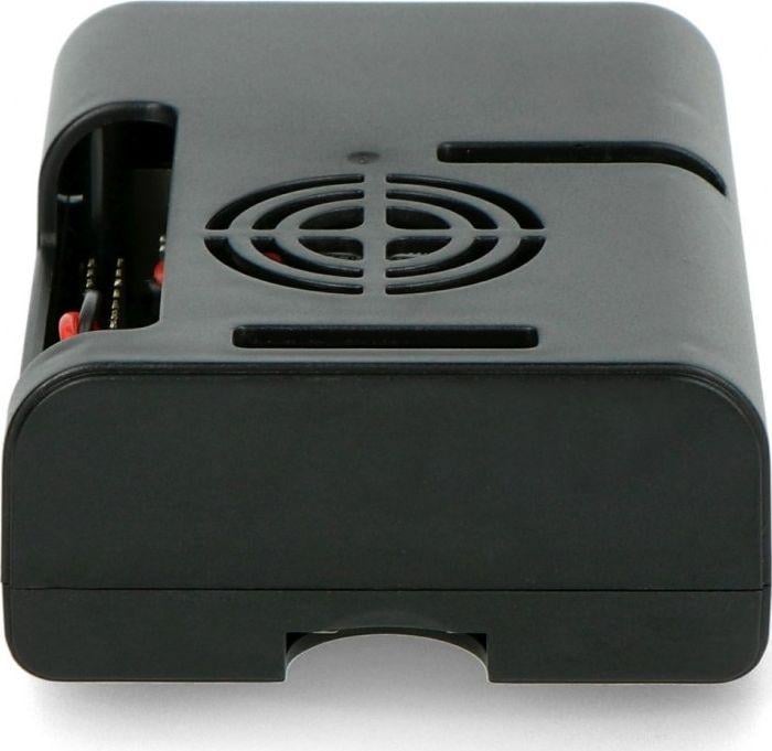 Kuti mbrojtëse JustPi për Raspberry Pi 4B, me ventilator, plastike, e zezë
