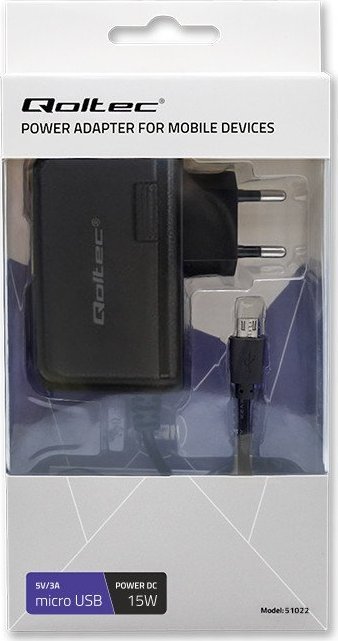 Karikues muri Qoltec Mains, 15W, 5V 3A, micro USB, i zi