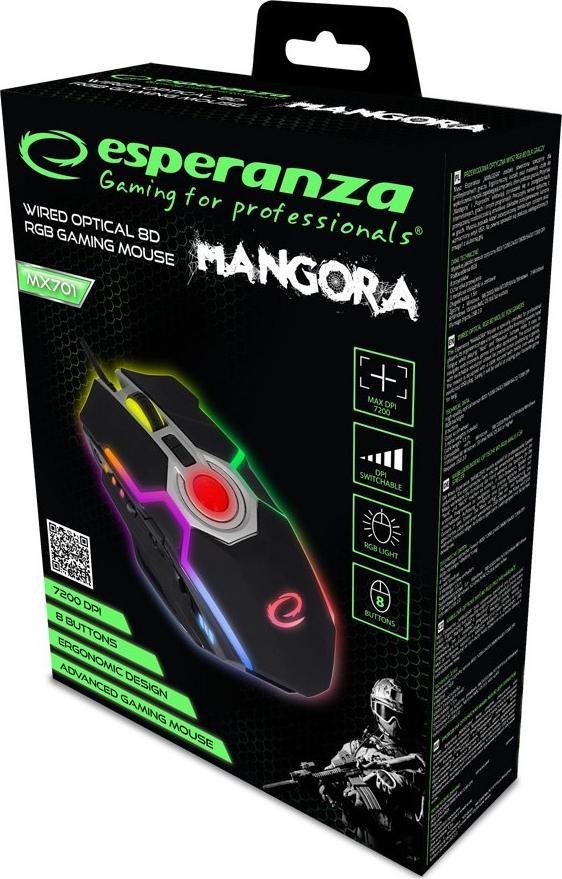 Maus gaming Esperanza EGM701, 7200 DPI, 8 butona, me drita RGB, i zi