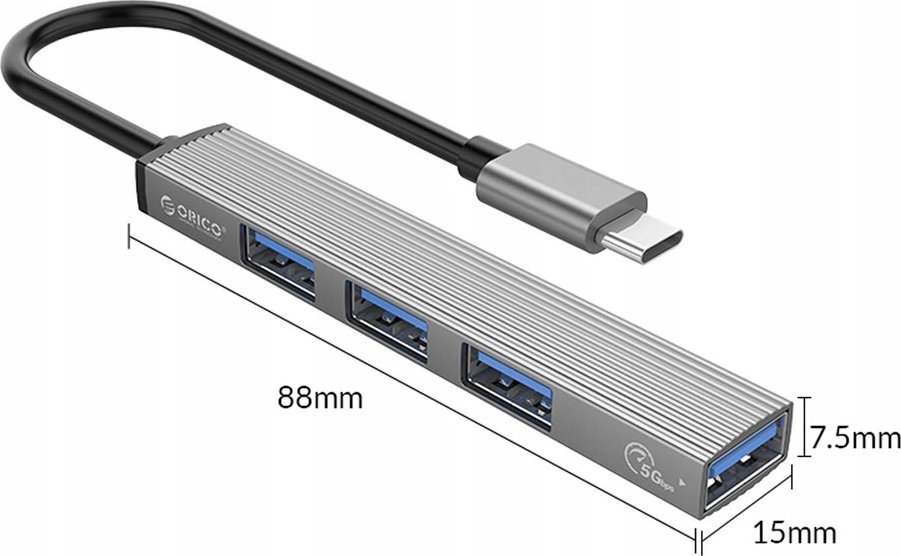 HUB УСБ Orico AH-13-GY, 4 порти, Type-C во USB 3.0 и 2.0, сива