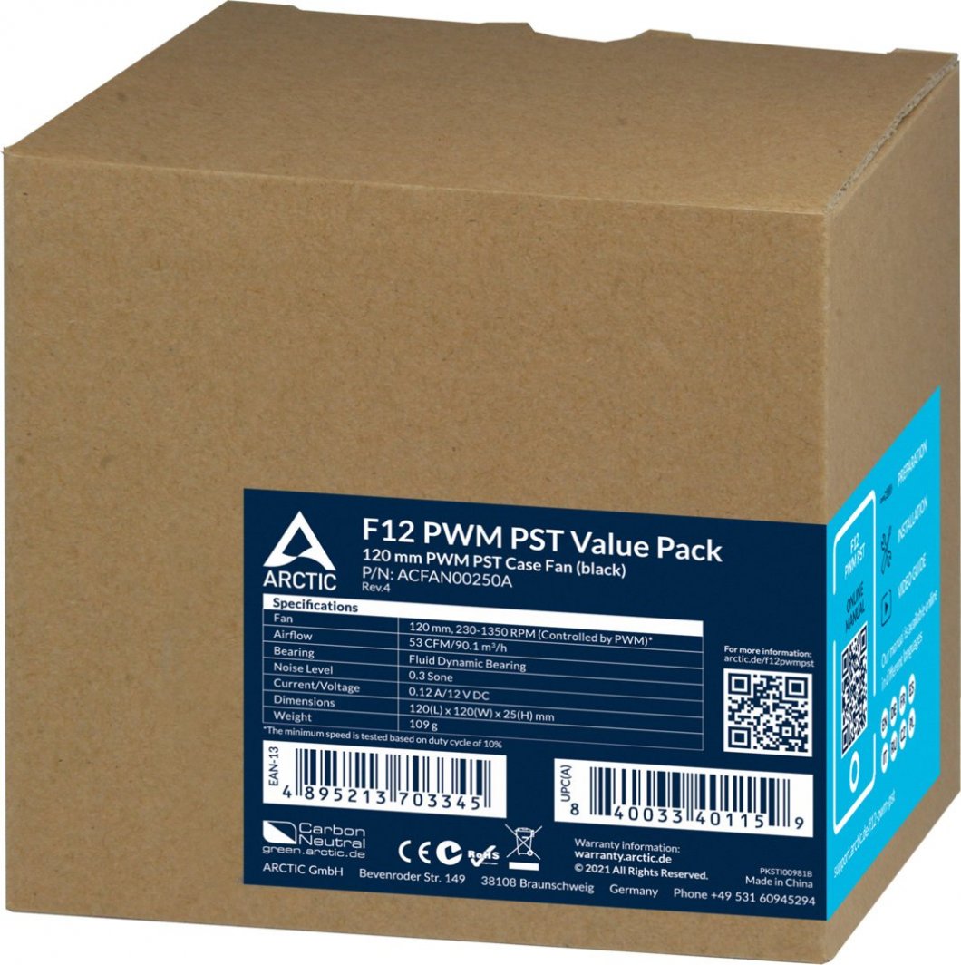 Ftohës Arctic F12 PWM PST, i zi