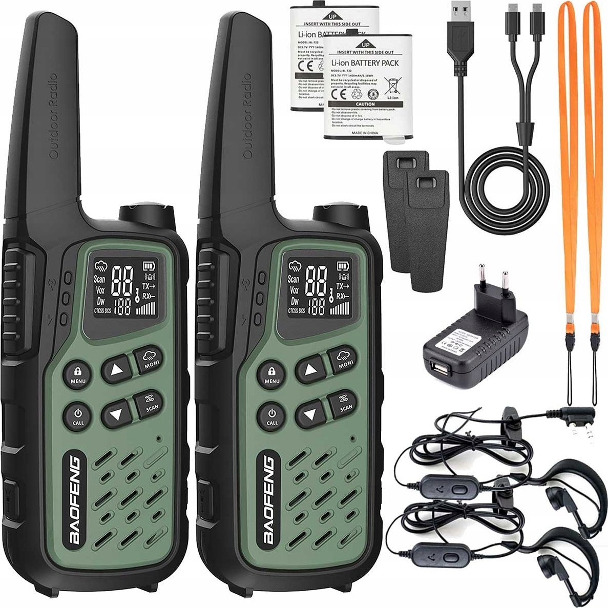 Set walkie talkie Baofeng BF-25E PMR, 10 km, 16 kanale, i gjelbër