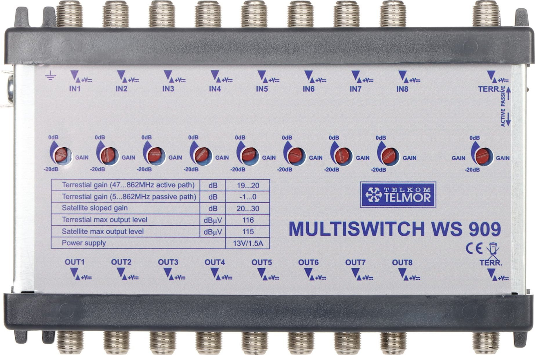 Zehnder 9/8 Multiswitch Per 2 Satelliti E 8 Utenti – HD 4K, Ingresso Terrestre E Protezione Da Corto