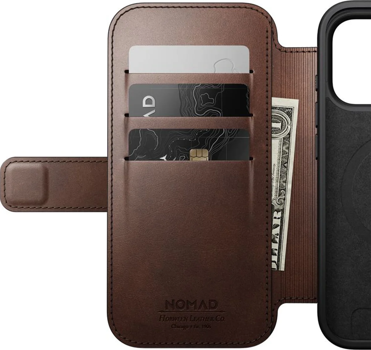 Këllëf folio Nomad Modern Leather, për iPhone 17 Pro, lëkurë Horween, kafe rustic