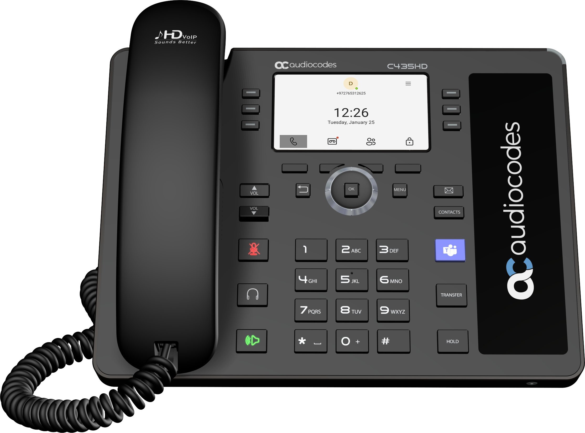 Telefoni IP AudioCodes TEAMS C435HD R, ekran 4.3", PoE, i zi