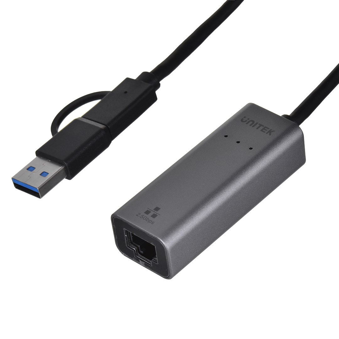 Përshtatës Unitek U1313C, USB-A/C në RJ45, 2.5 Gbps, i hirtë