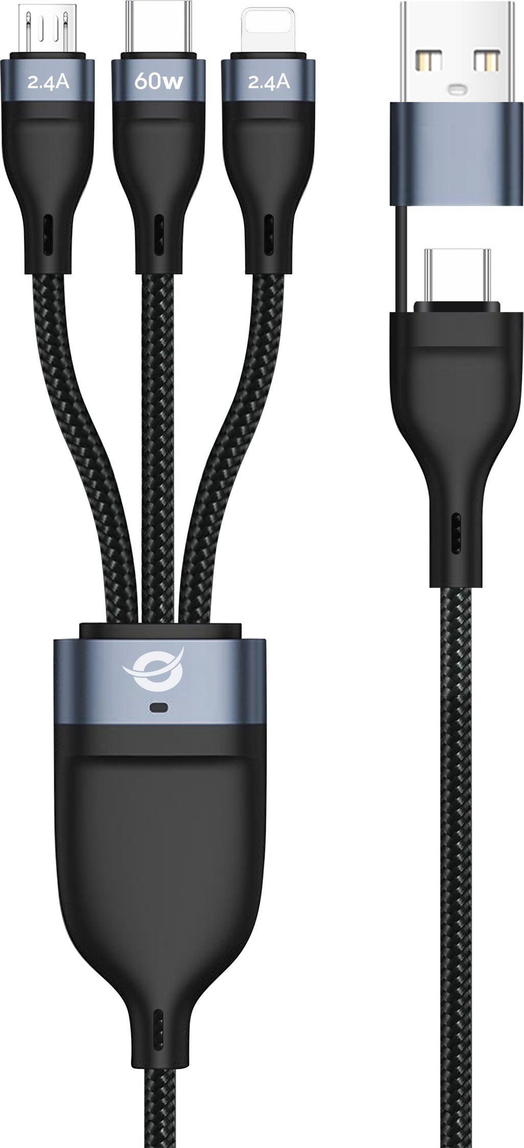 Kабел Conceptronic USB-C USB-A 3.0 3 во 1, 60W, 1.5m, црн