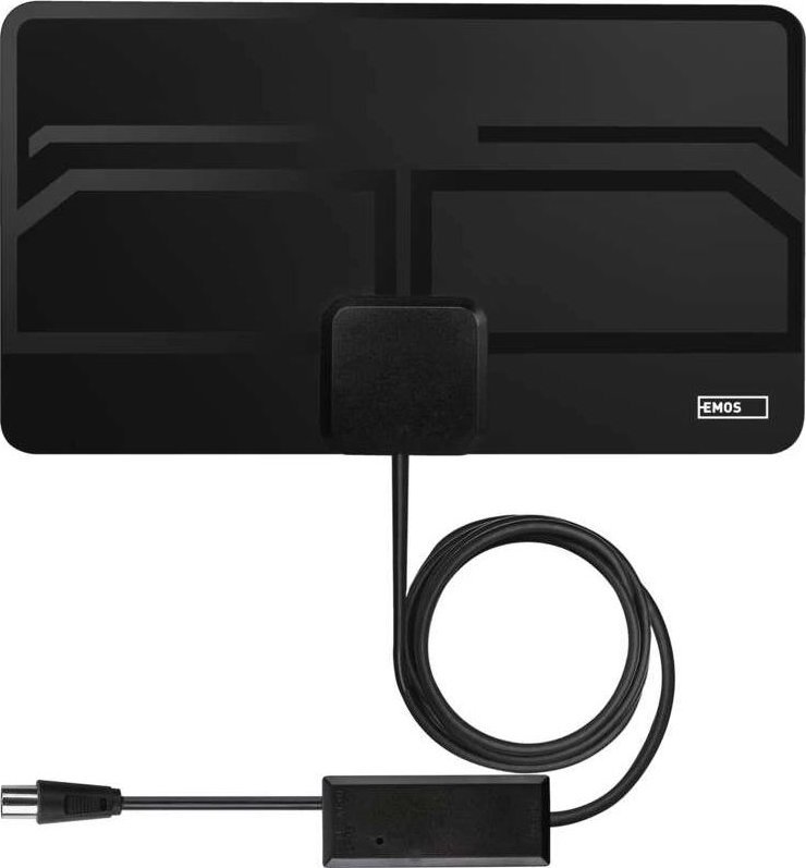 Antena e brendshme Emos J0709, DVB-T/T2, me përforcues, e zezë