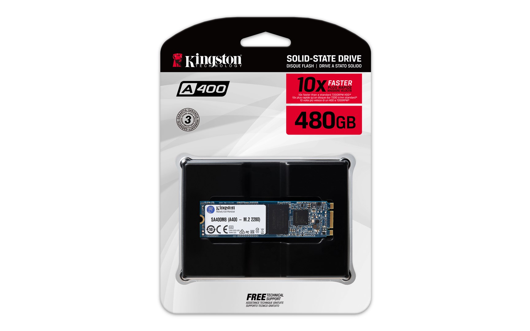 SSD i brendshëm Kingston A400, 480GB, M.2, e zezë
