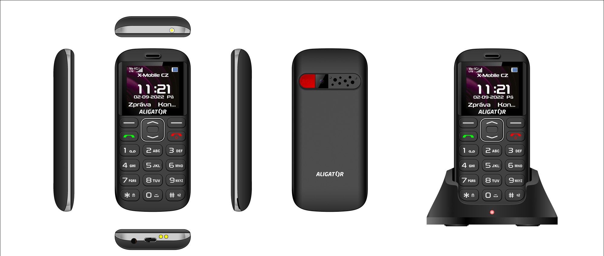 Telefoni Aligator A720, 4G, me bazë karikimi, i zi