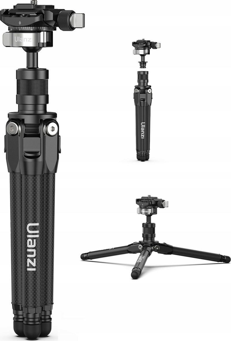 Tripod karboni Ulanzi TT35, 28cm, për kamera dhe telefon, i zi