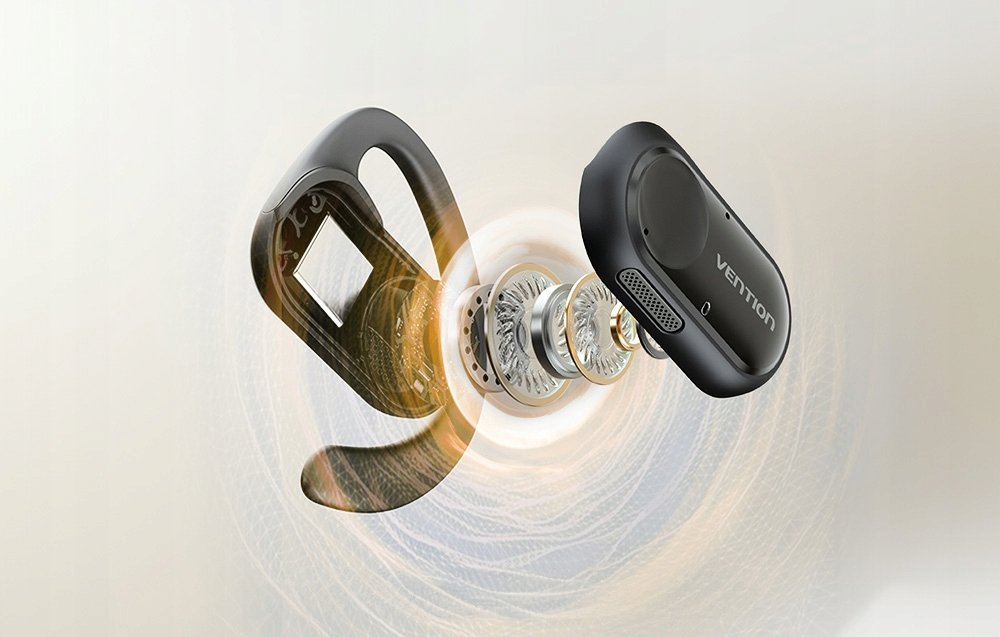 Kufje sportive Bluetooth Vention OpenBeat O11, open ear, me kuti karikimi, të zeza