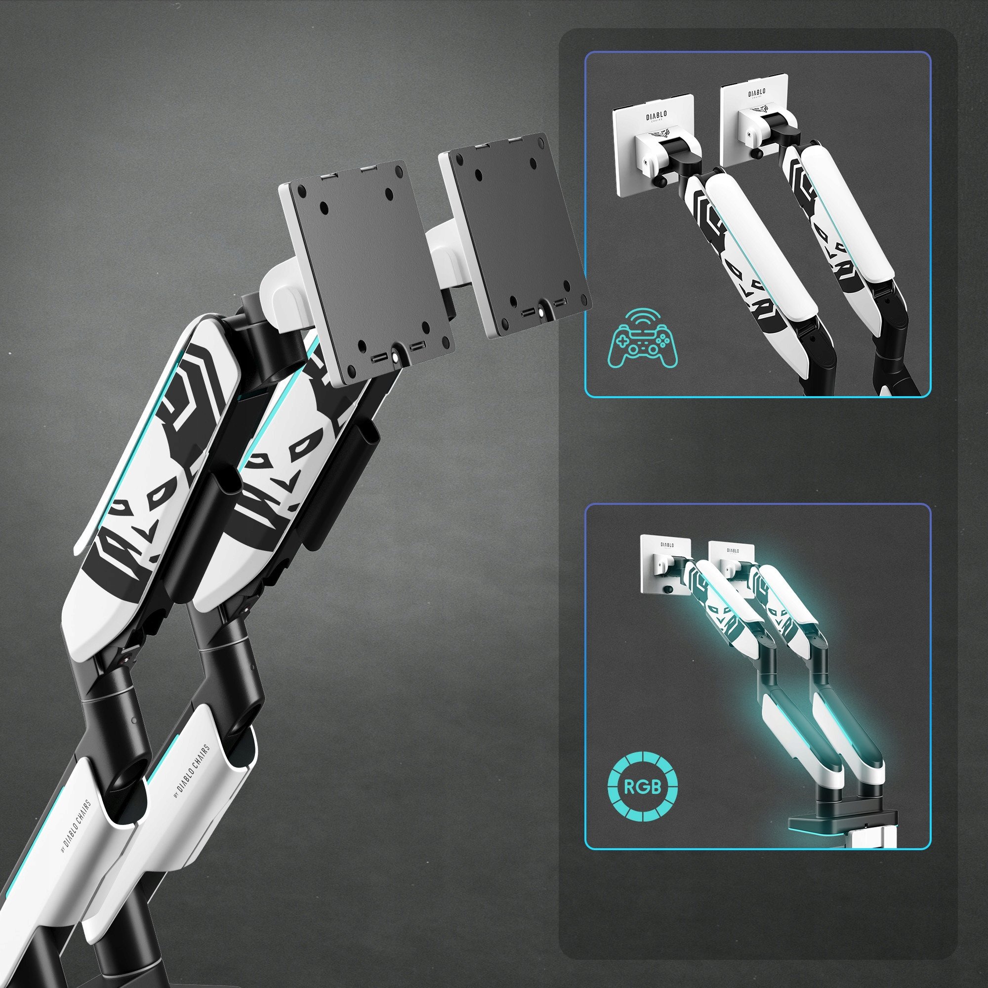 Mbajtëse për dy monitorë X Arm Dual RGB, deri 35", rregullim i plotë, e bardhë e zezë