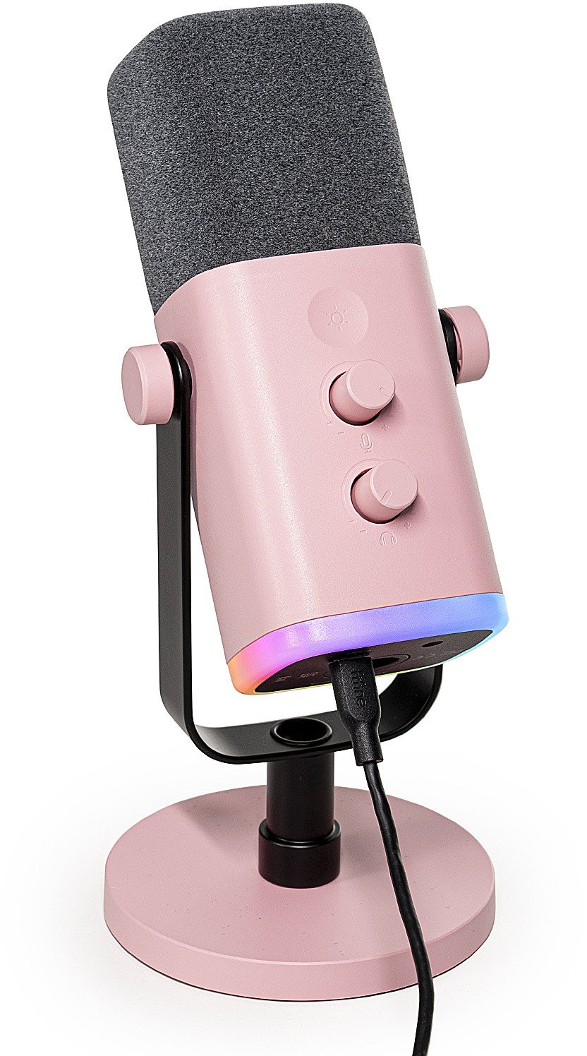 Студио динамички микрофон Fifine AM8, XLR USB, RGB, розов