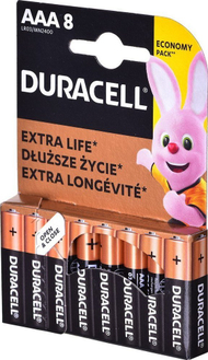 Bateri alkaline Duracell AAA, 1.5V, set 8 copë