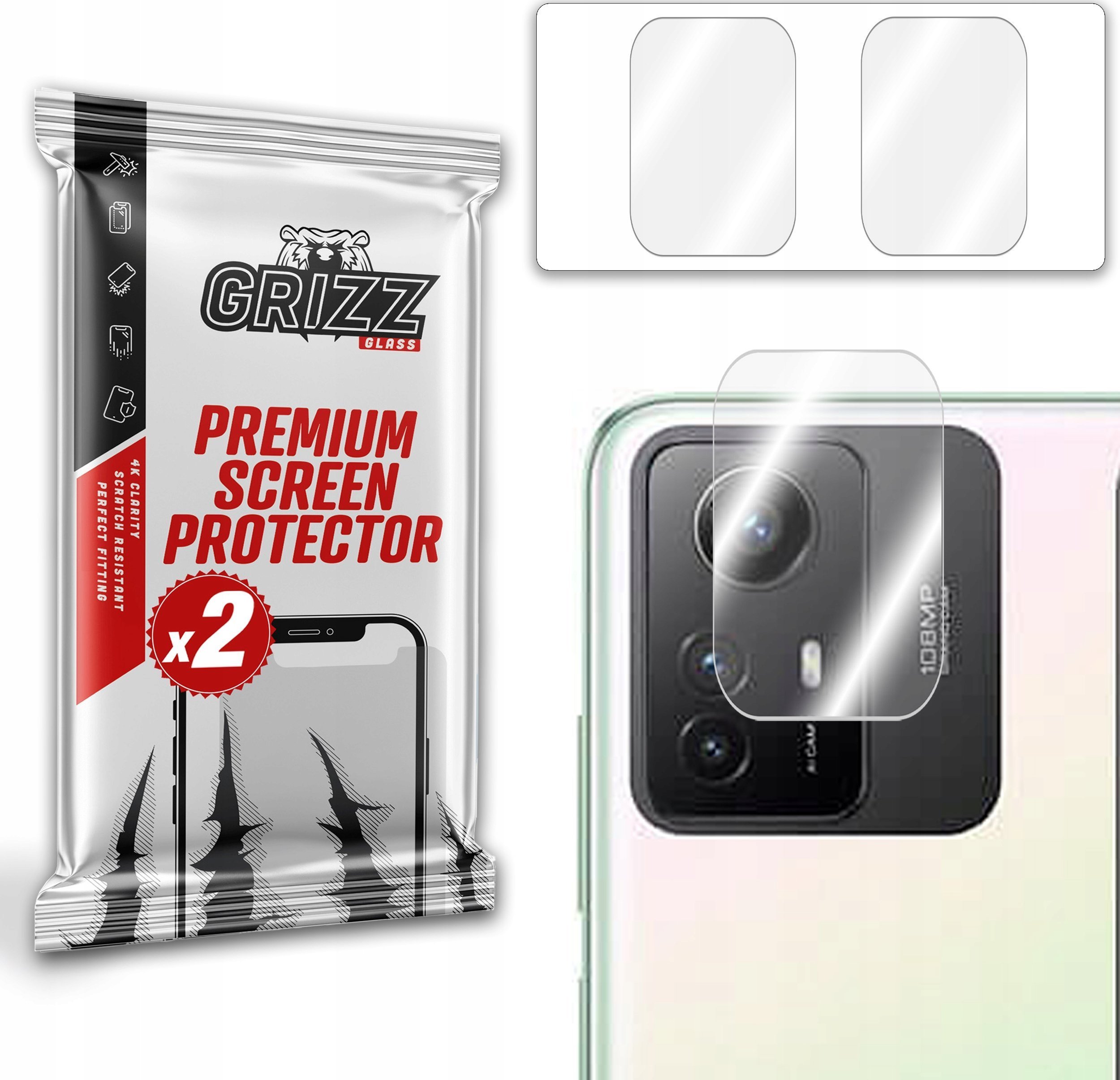 Mbrojtës kamerë GrizzGlass HybridGlass për Xiaomi Redmi Note 12S, set 2 copë, transparent