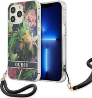 Mbështjellës telefoni Guess Flower Strap, për iPhone 13 Pro 6.1", hardcase TPU, blu