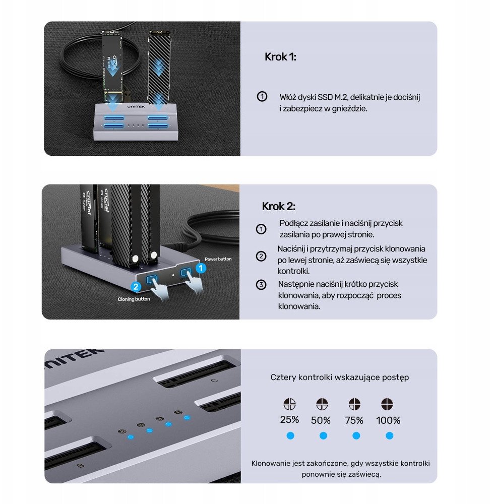 Dok stacion Unitek USB4 4 Bay M.2 SSD, NVMe SATA, 40Gbps, i zi