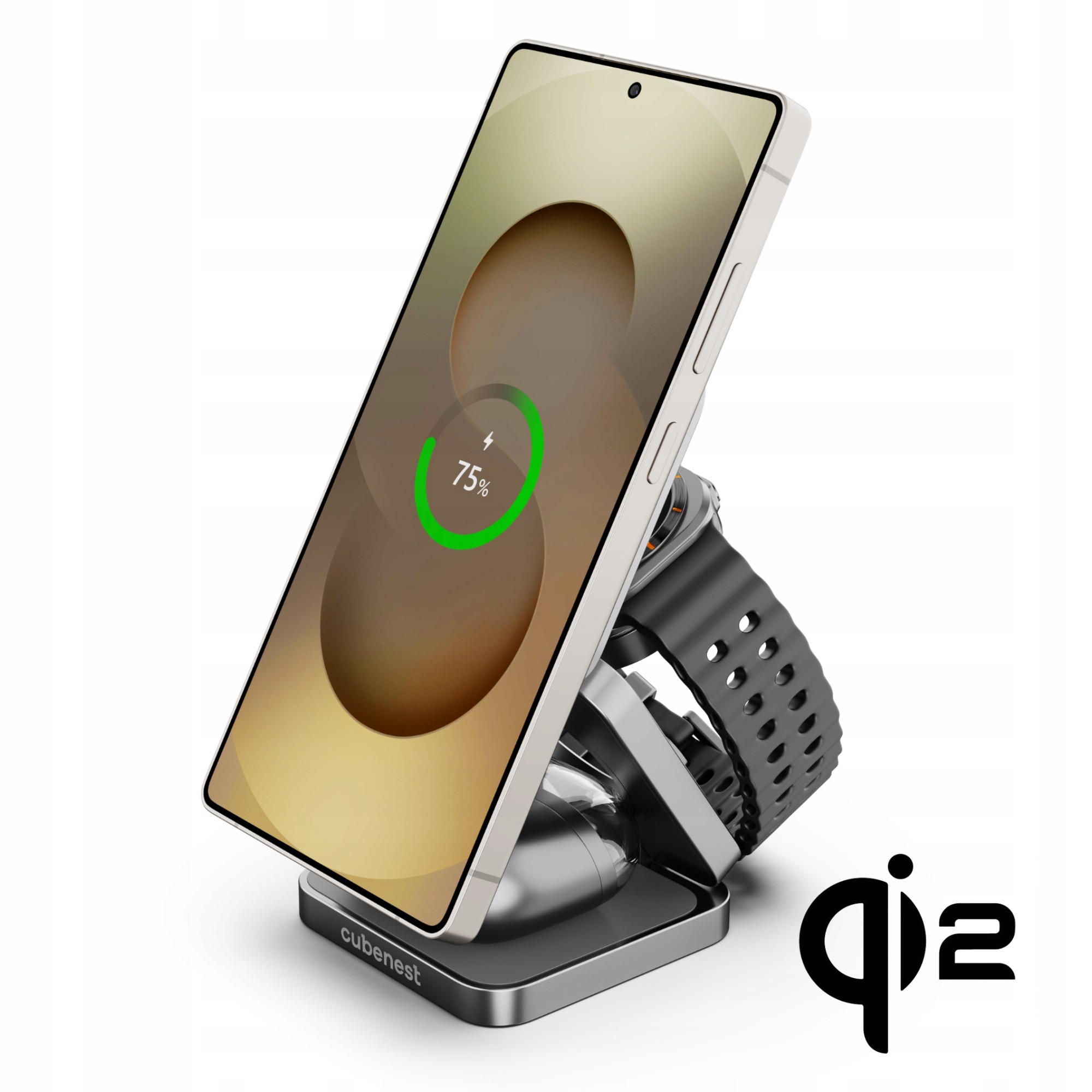 Karikues 3 në 1 wireless Cubenest SQS312Pro, Qi2 MagSafe 15W, palosës, i zi