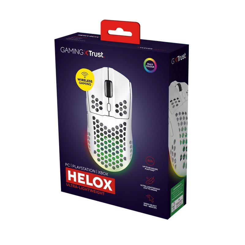 Maus Trust Gaming GXT 929W Helox, 4800 DPI, i bardhë