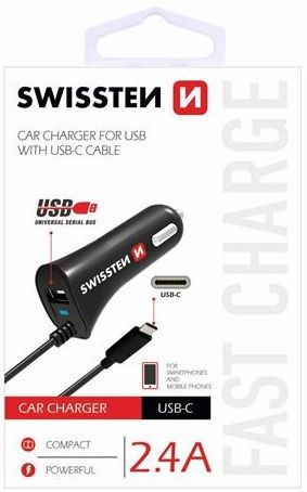 Полнач Swissten, 1x USB-A, 2.4 A, црн