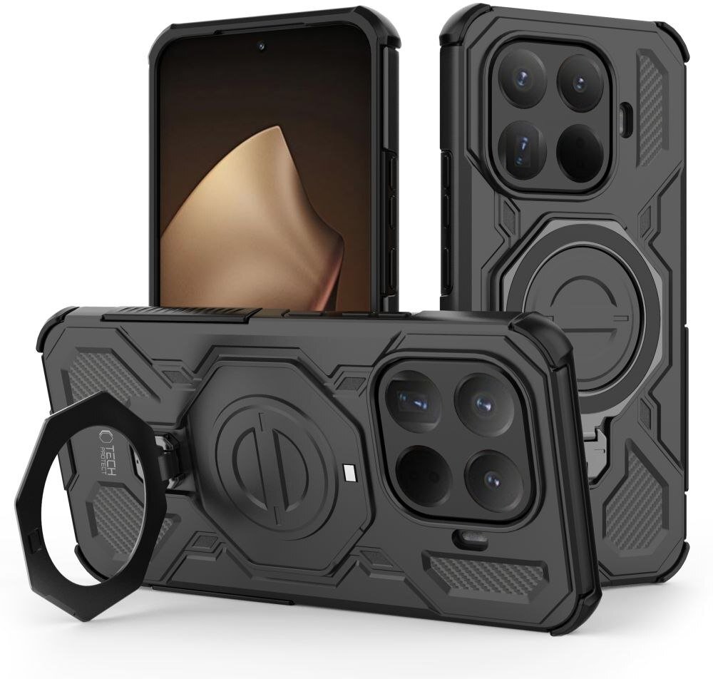 Футрола за телефон Tech-Protect TacticStand за Xiaomi 15T Pro, со држач, MagSafe, црна