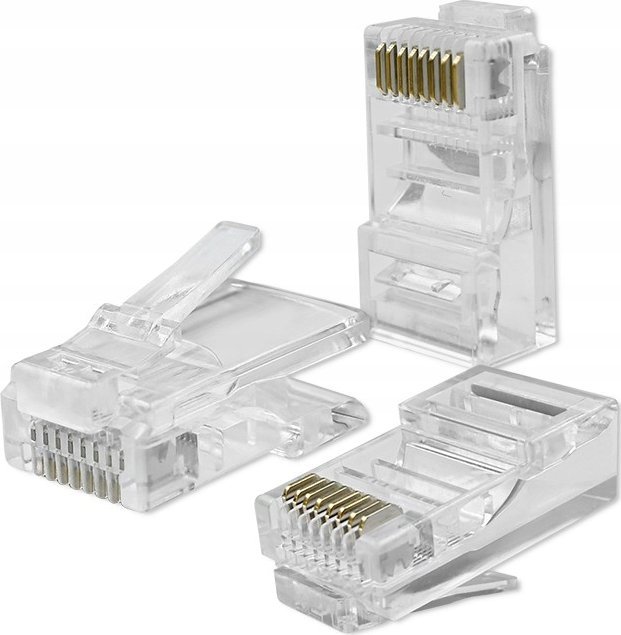 Fisha rrjeti RJ45 CAT5e UTP, 100 copë, kontakte të kallajisura, transparente