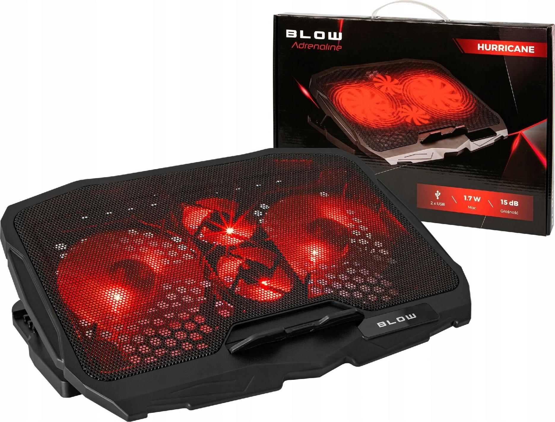 Stendë ftohëse për laptop Blow Hurricane, 12-17", 4 ventilatorë, LED i kuq, e zezë