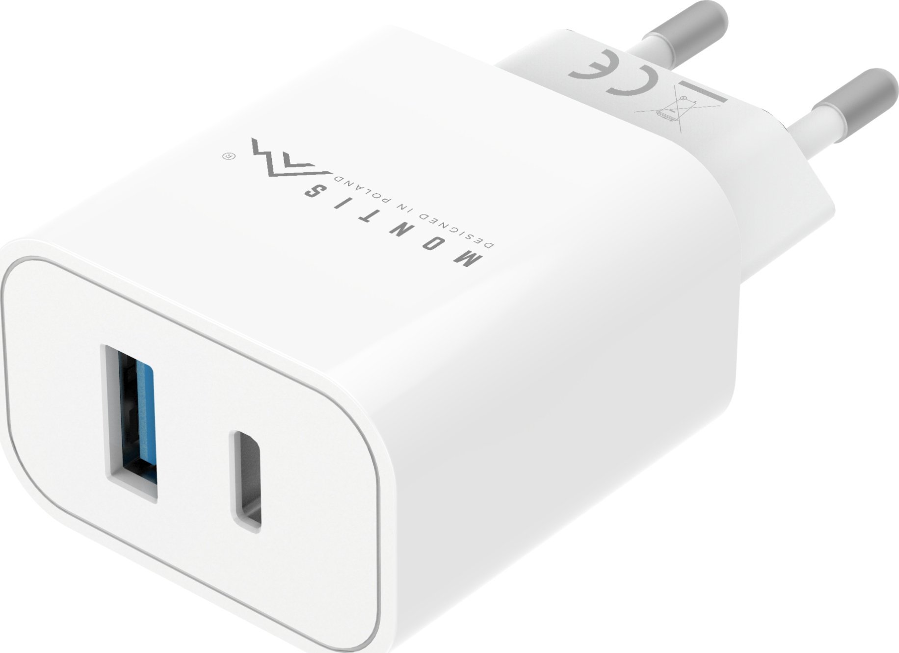 Мрежен полнач Montis MT123, 20W, 1x USB A 1x USB C, бело сив