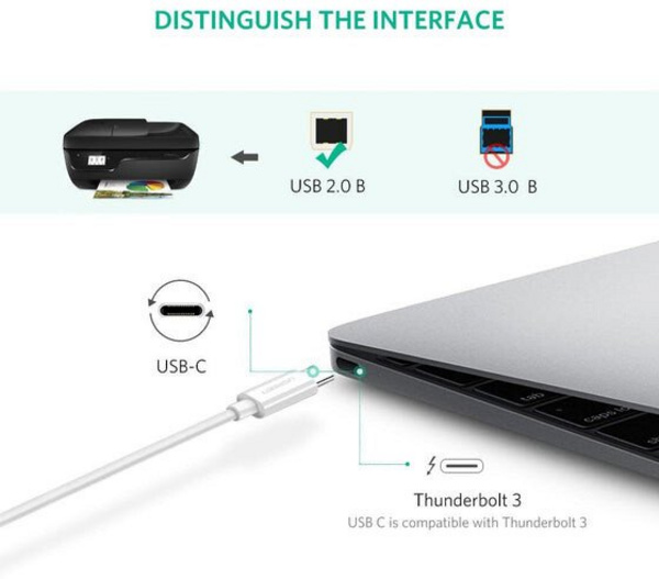 Kabllo për printer UGREEN USB-C - USB-B, 2m, e zezë