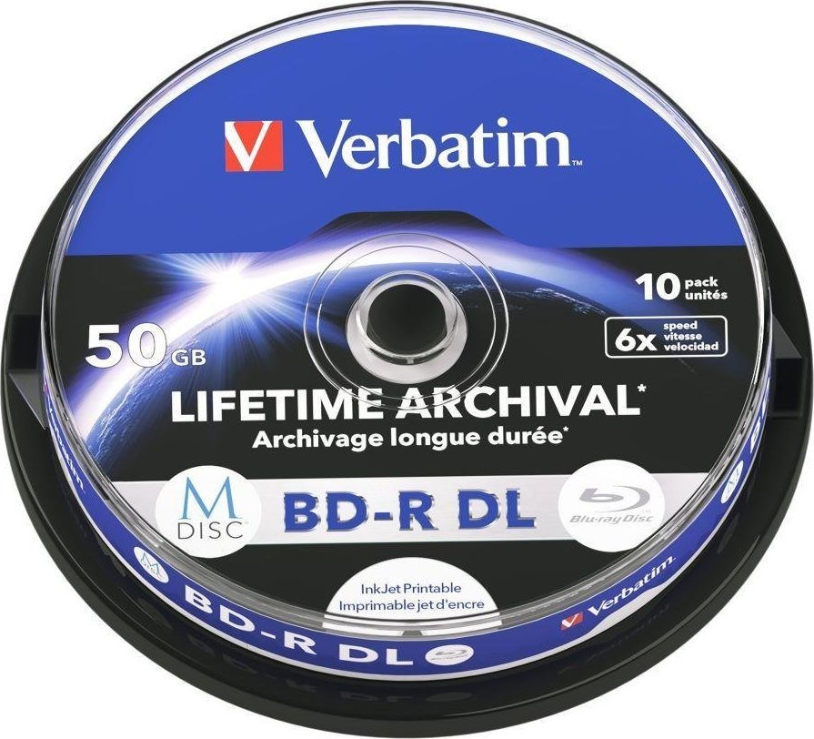 Disk Blu-ray Verbatim MDISC BD-R, 50GB, 6x, printable, paketa 10 copë