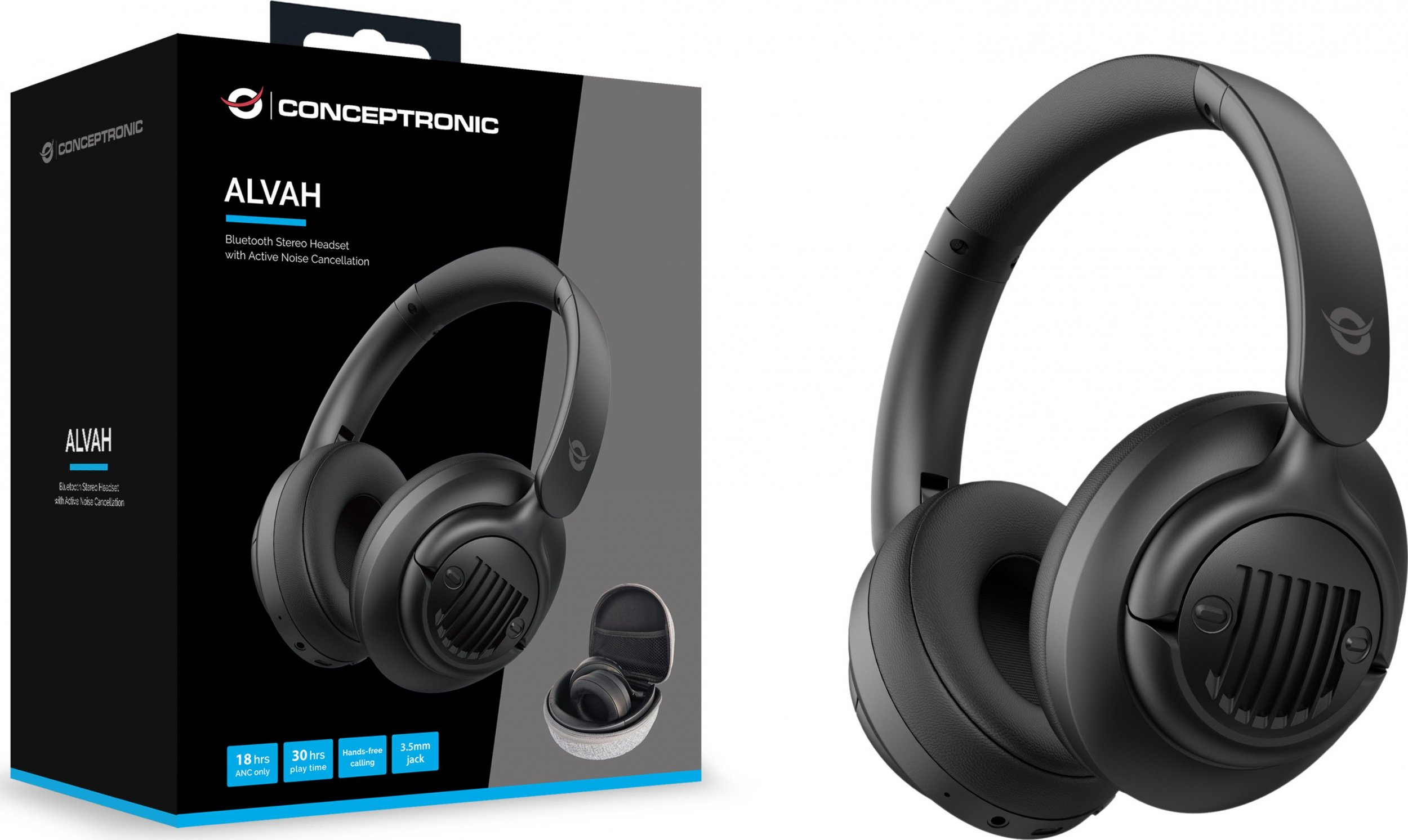 Kufje Conceptronic Bluetooth, Stereo, Anulim aktiv i zhurmës, të zeza