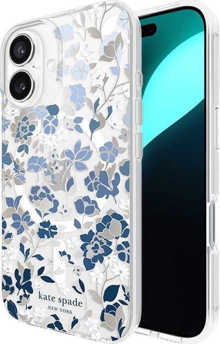Mbulesë telefoni Kate Spade New York Flowerbed, MagSafe, për iPhone 16, blu