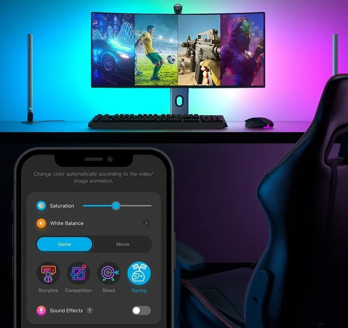 Ndriçim LED për TV Govee DreamView H604B, RGBIC, Wi-Fi, kompatibil me Alexa dhe Google