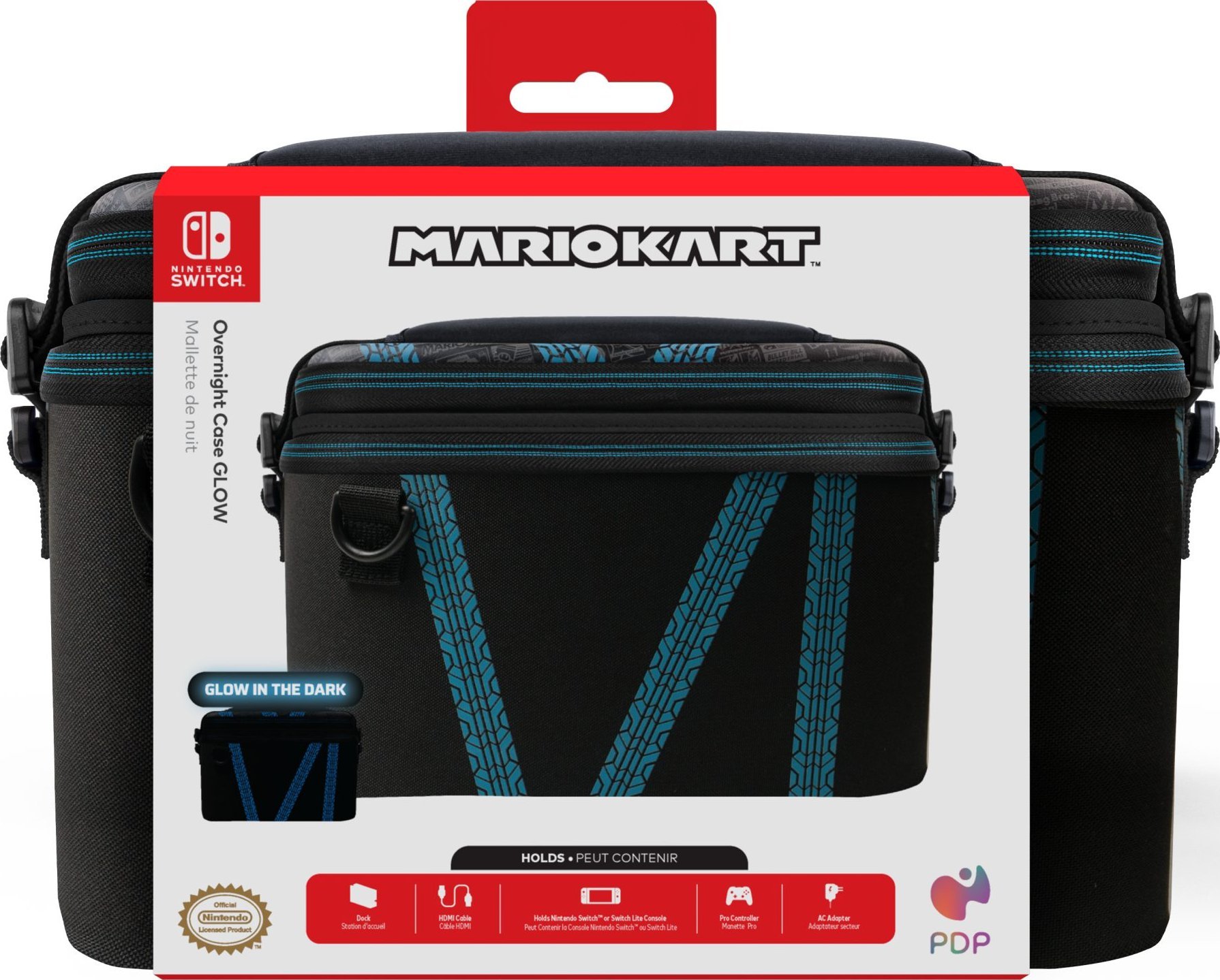 Çantë udhëtimi PDP Overnight Case Glow për Nintendo Switch, Mario Kart Drift, që shkëlqen në errësirë, shumëngjyrëshe