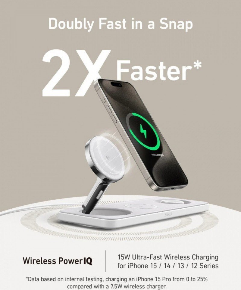 Karikues wireless Anker MagGo 3 në 1, MagSafe, karikim i shpejtë, i bardhë