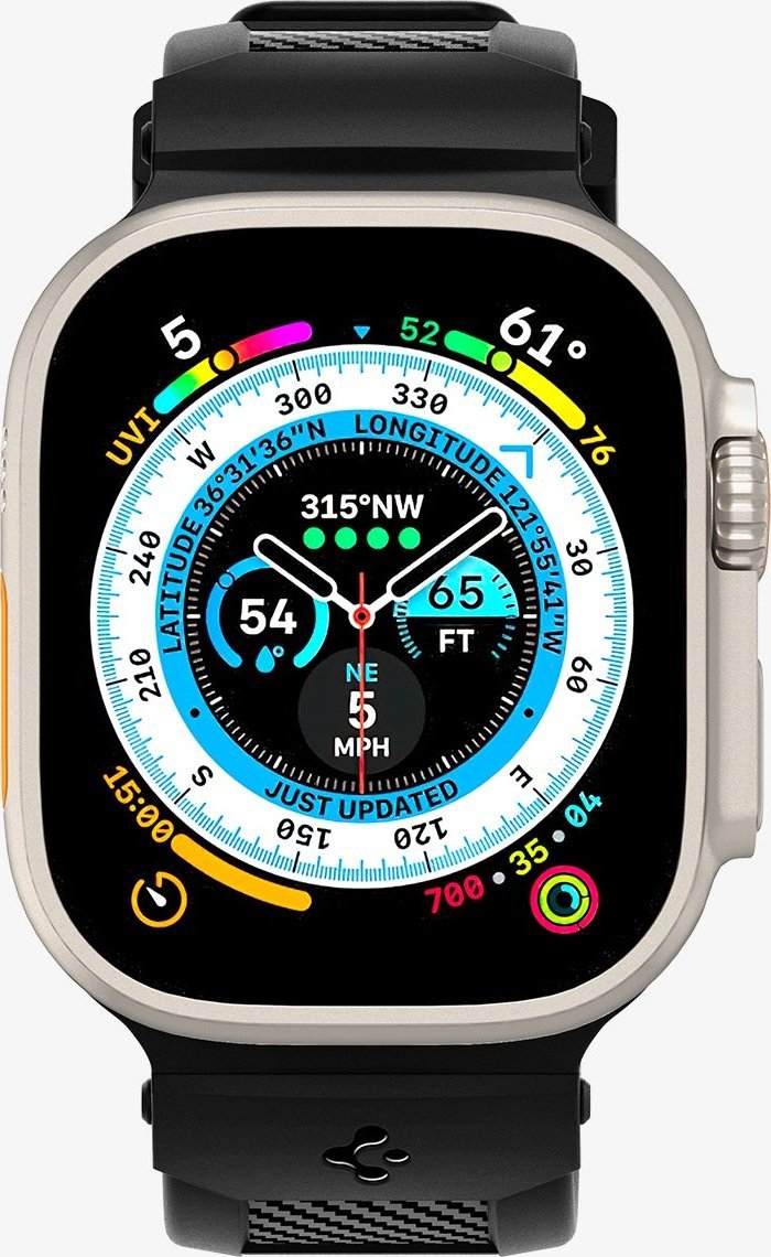Rrip ore inteligjente Spigen Rugged Ultra Band, për Apple Watch 49mm 45mm 44mm 42mm, i zi mat