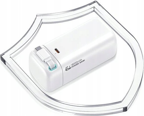 Powerbank Usams 18000mAh, PD 45W, kabllo USB C tërheqëse, i bardhë
