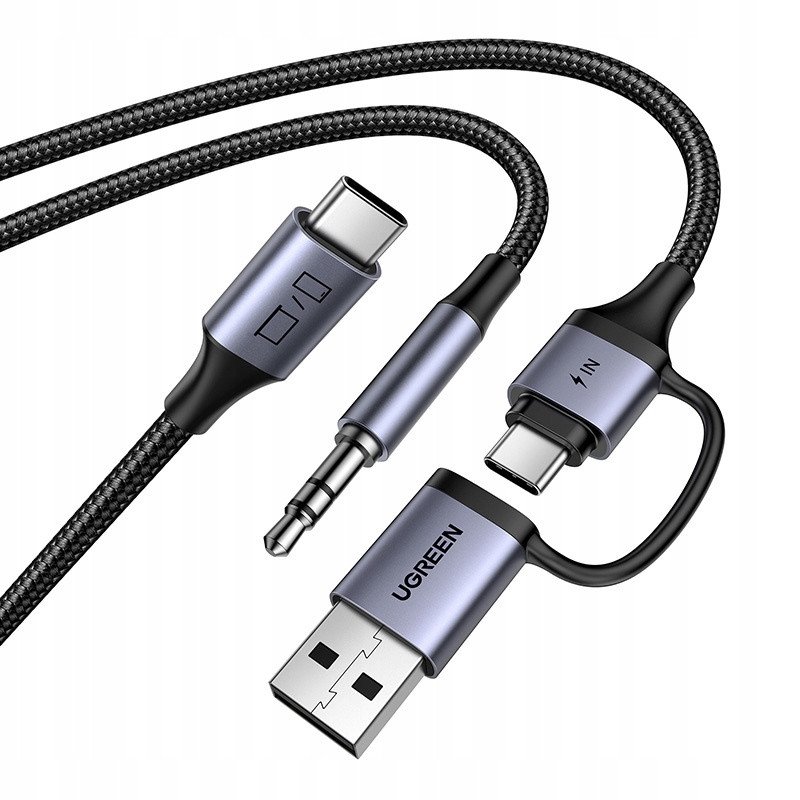 Kabllo audio dhe karikues UGREEN, USB C në 3.5mm, 60W PD, e zezë