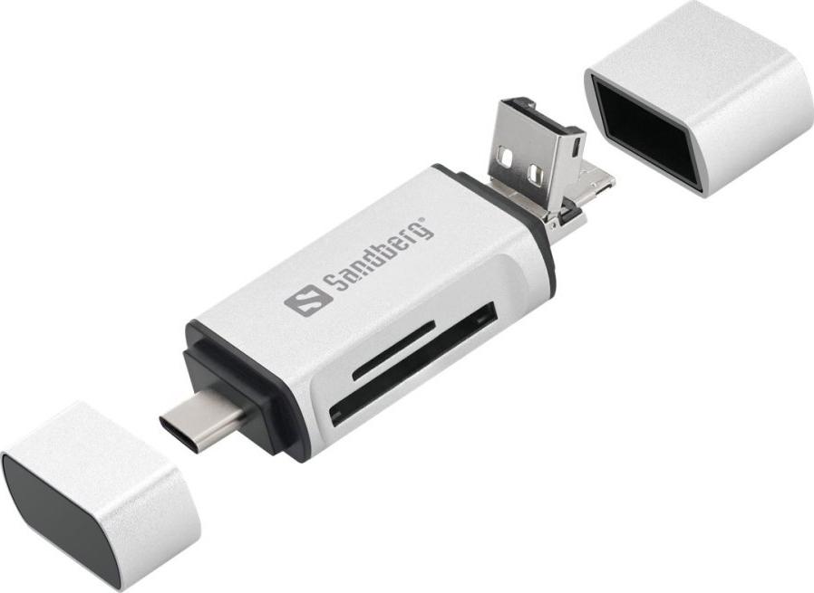 Lexues kartelash Sandberg USB Card Reader Adapter, USB C, USB A, Micro USB, argjendtë