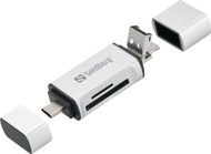 Lexues kartelash Sandberg USB Card Reader Adapter, USB C, USB A, Micro USB, argjendtë