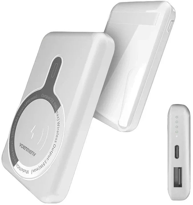 Karikues portativ Denmen DP18, 10000mAh, 15W MagSafe, USB Type C, i bardhë