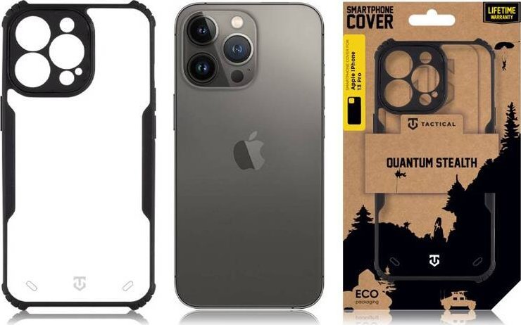 Маса за телефон Tactical Quantum Stealth Cover за iPhone 13 Pro, TPU, проѕирна со црна боја