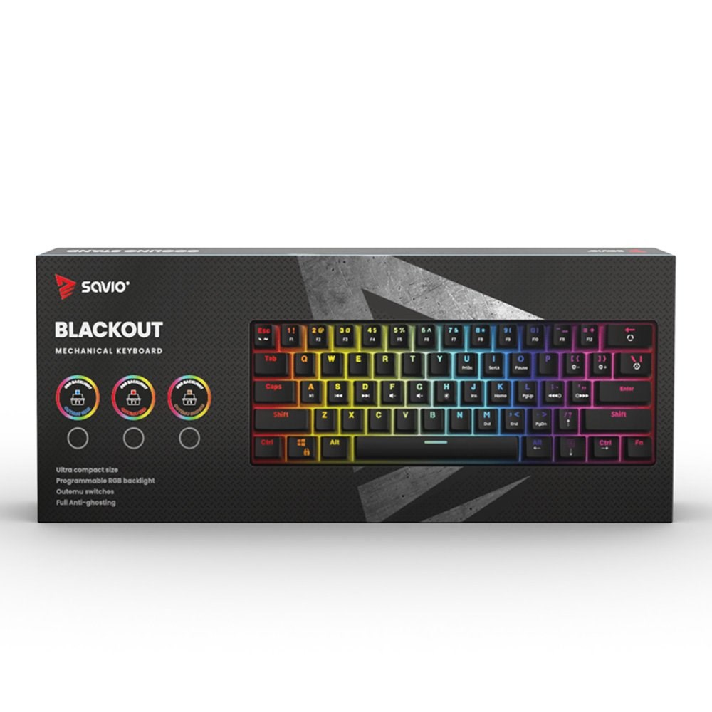 Tastierë mekanike Gaming Savio BLACKOUT, USB, Outemu Blue, RGB, e zezë