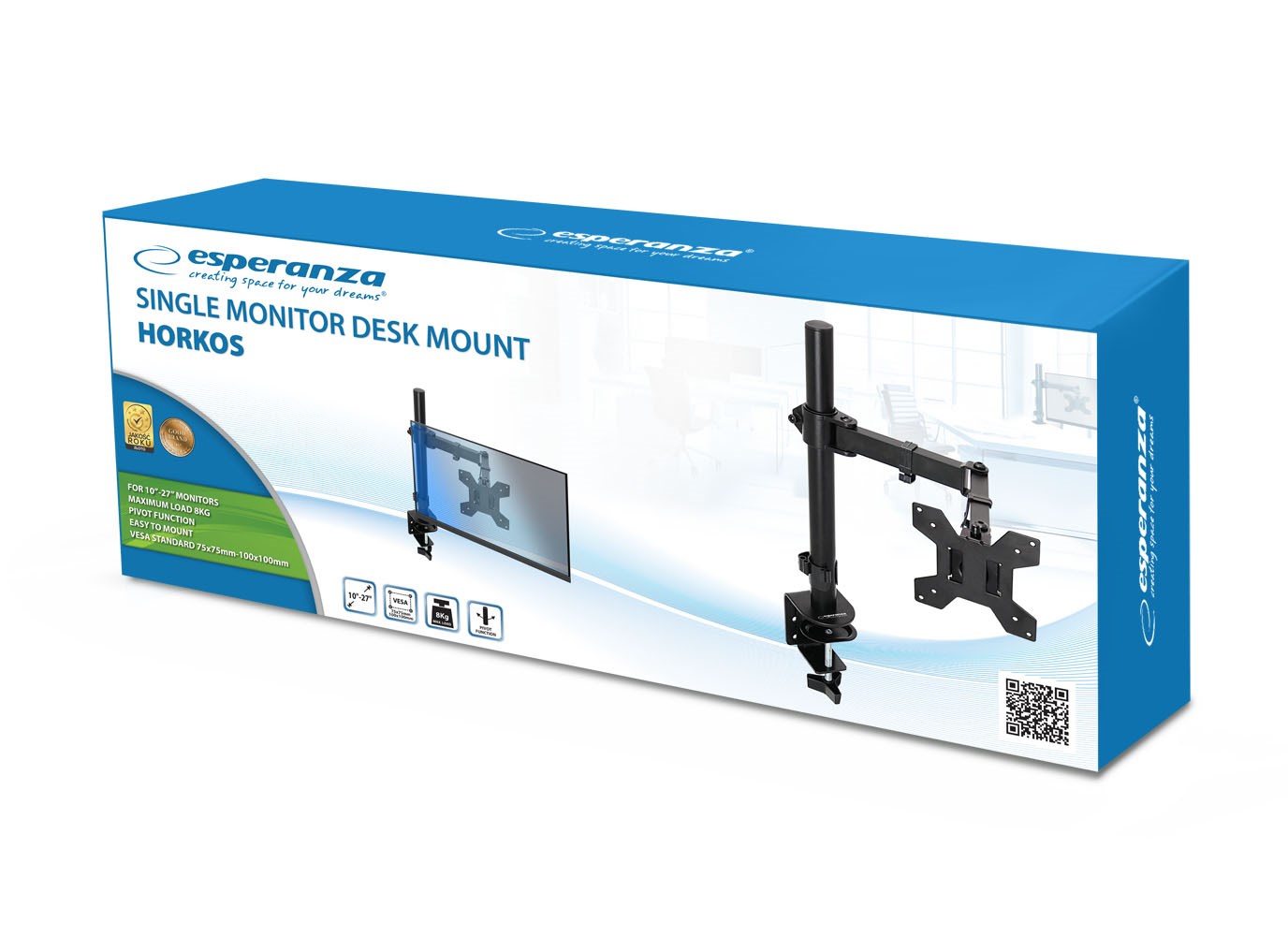 Mbajtëse tavoline për monitor Esperanza Horkos, 10"-27", VESA 75x75/100x100, e zezë