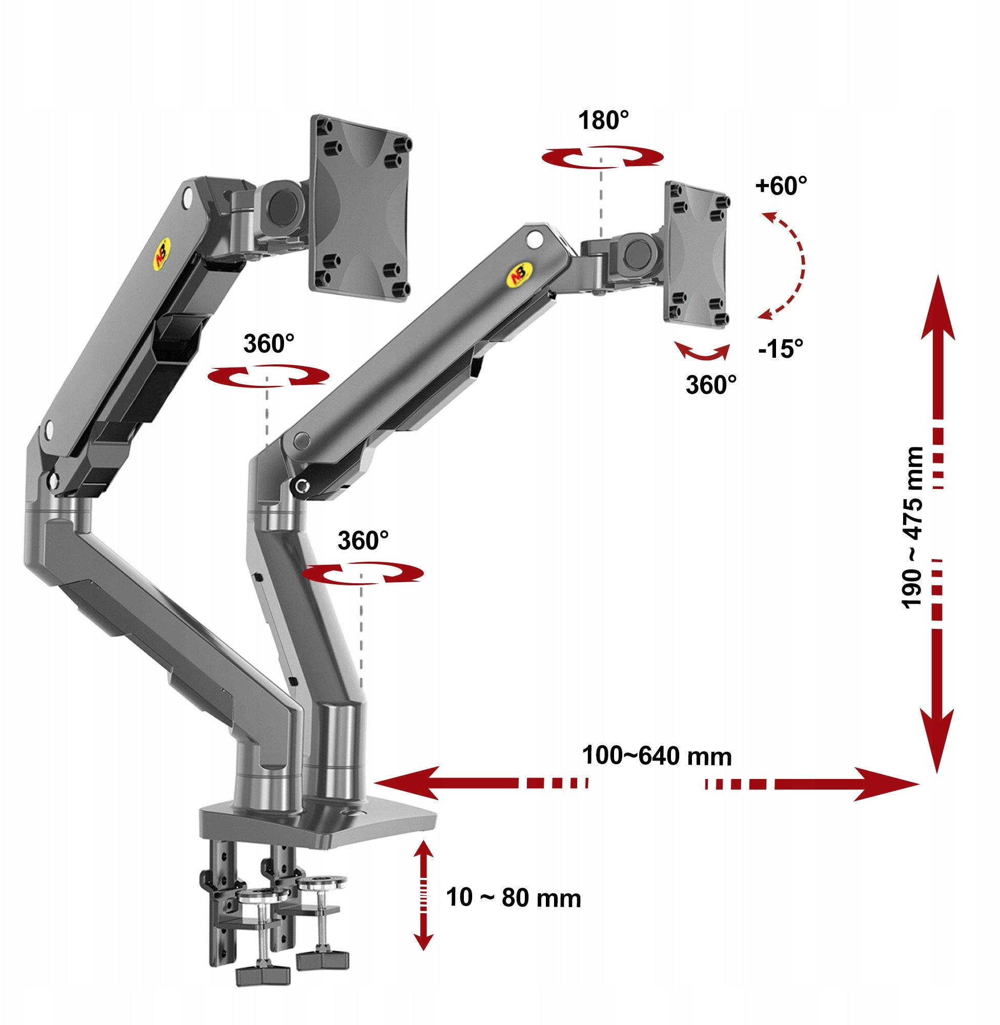 Mbajtëse dyfishe monitorësh NB G65, 27" 34", për monitorë të lakuar, gri gunmetal