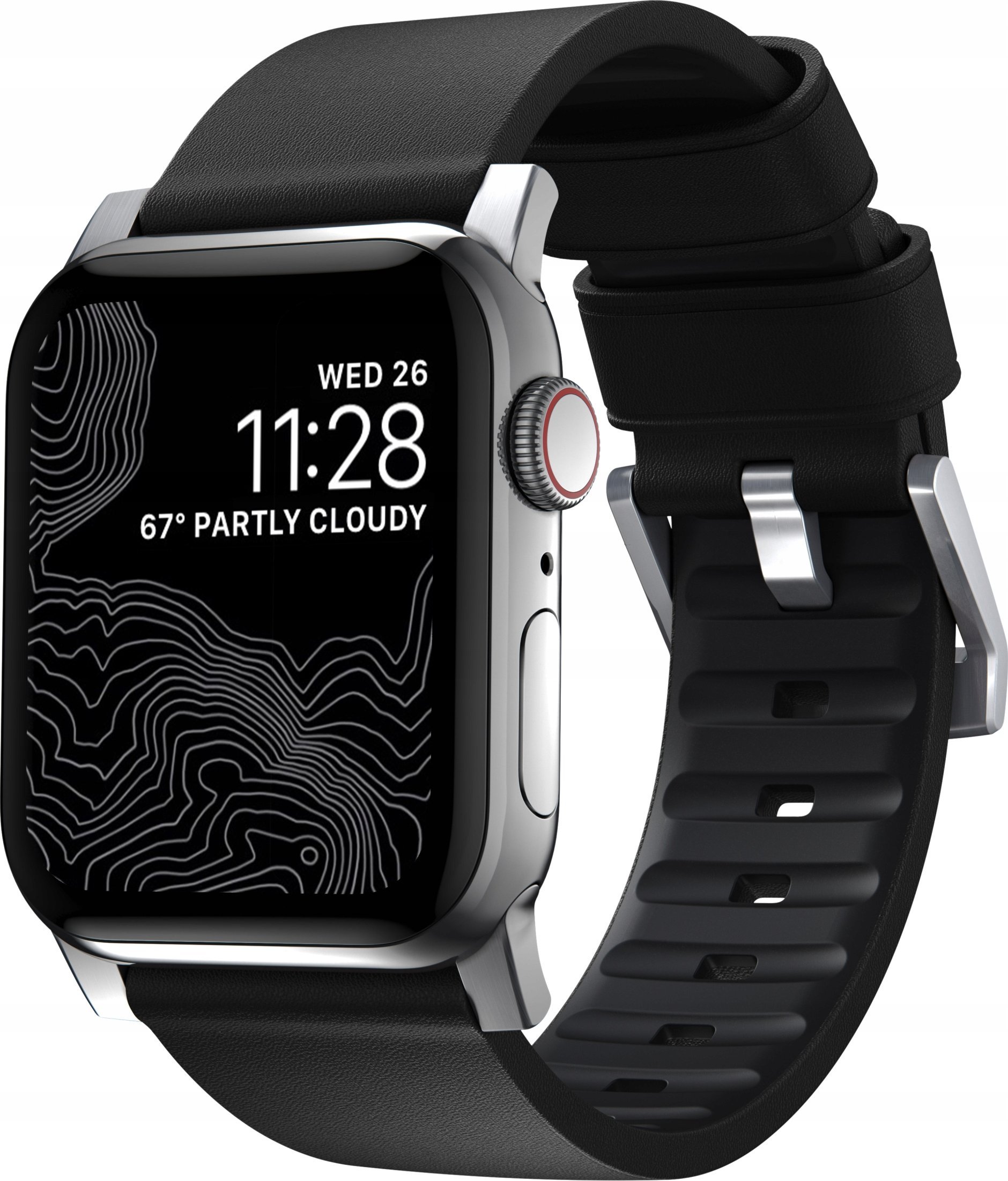 Rrip për Apple Watch Active Band Pro, 46mm 49mm, lëkurë sportive, argjend e zi