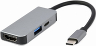 Dock station Gembird 3in1 (A-CM-COMBO3-02), USB-C Station, 1x HDMI, 1x USB 3.0, USB-C, i hirtë
