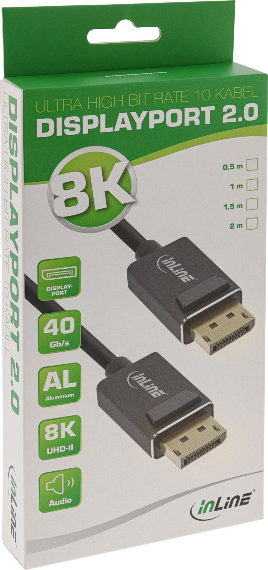 Кабел InLine DisplayPort во DisplayPort 2.0, 1m, 8K, црн