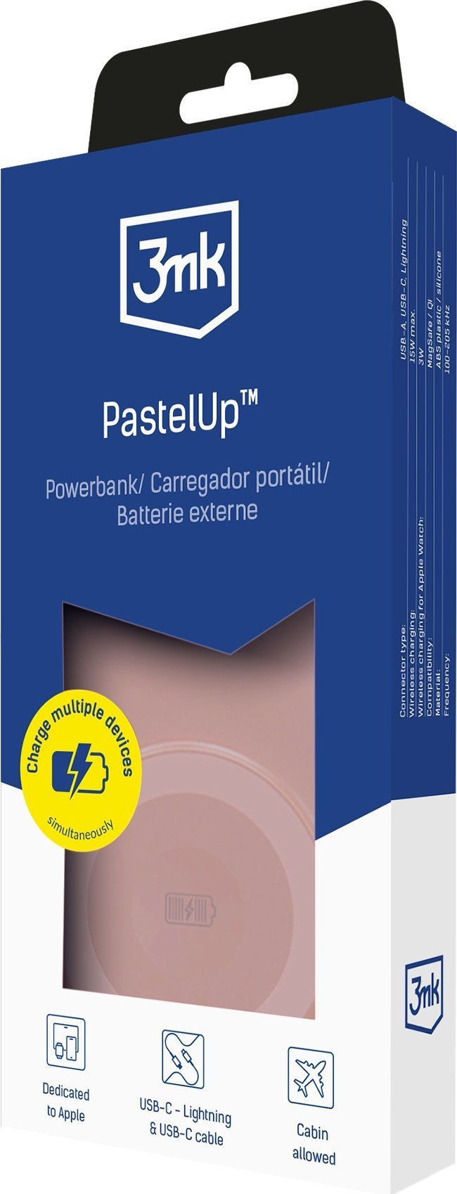 Powerbank 3mk PastelUp, MagSafe, полнење за Apple Watch, повеќебоен пастел